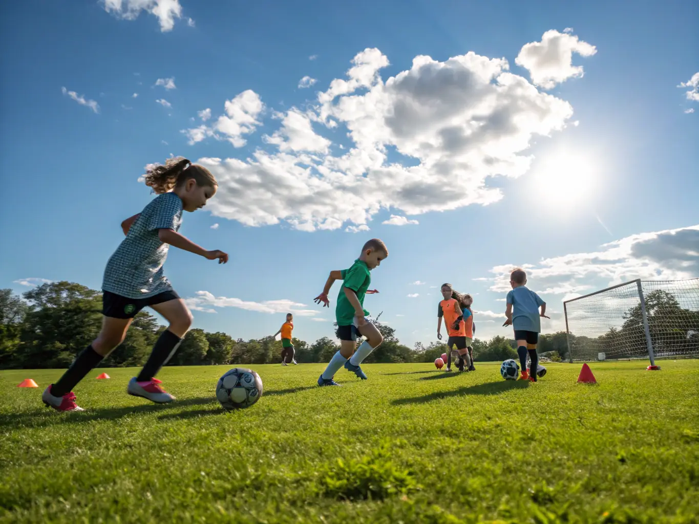 An inspiring image of children participating in a soccer clinic, emphasizing skill development and teamwork.
